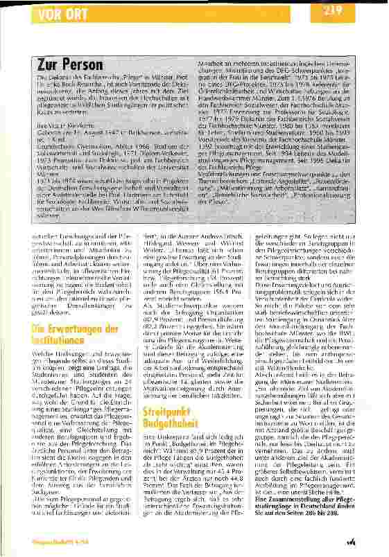 Vorschauseite 4: Die Erwartungsvielfalt bringt Probleme Pflegestudiengänge in Deutschland/Teil 1