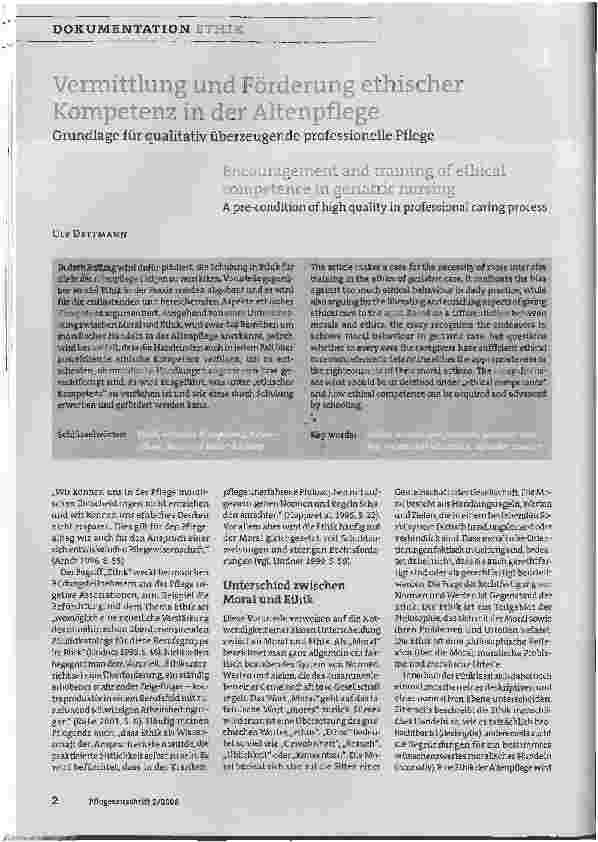 Vorschauseite 1: Vermittlung und Förderung ethischer Kompetenz in der AltenpflegeGrundlage für qualitativ überzeugende professionelle Pflege