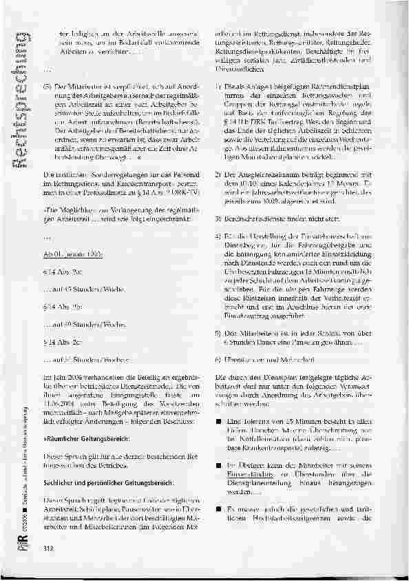 Vorschauseite 2: Bereitschaftsdienst - keine Übergangsregelung -Höchstgrenze von 48 Wochenstunden gilt auch für Alt-Tarifverträge