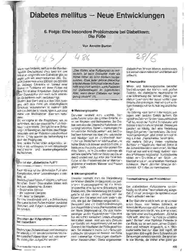 Vorschauseite 1: Diabetis mellitus - Neue Entwicklungen/6.Folge: Eine besondere Problemzone bei Diabetikern : Die Füße