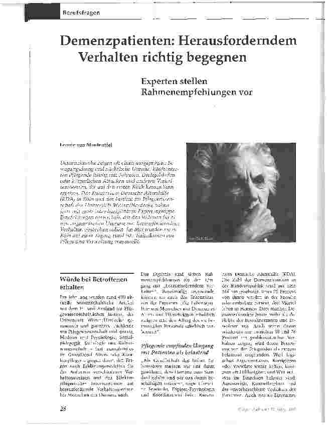 Vorschauseite 1: Demenzpatienten: Herausforderndem Verhalten richtig begegnenExperten stellen Rahmenempfehlungen vor