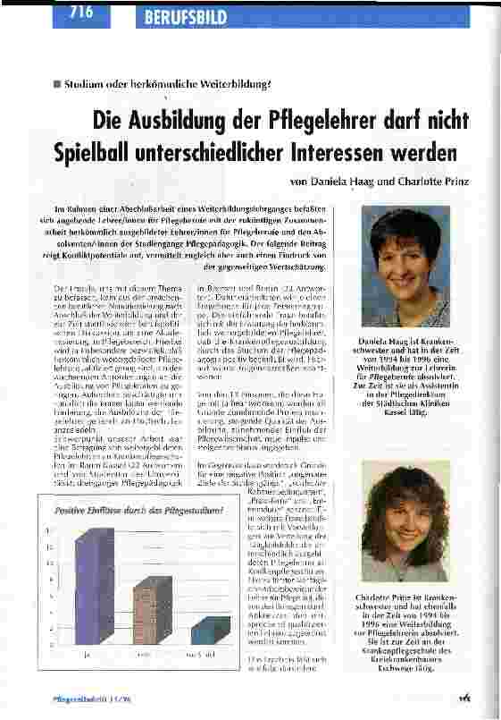 Vorschauseite 1: Studium oder herkömmliche Weiterbildung ? Die Ausbildung der Pflegerlehrer darf nicht Spielball unterschiedlicher Interessen werden