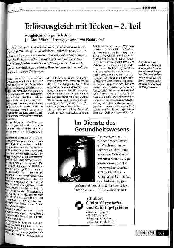 Vorschauseite 1: Erlösausgleich mit Tücken - 2. Teil Ausgleichsbeiträge nach dem § 3 Abs. 2 Stabilisierungsgesetz 1996 (StabG ´96)