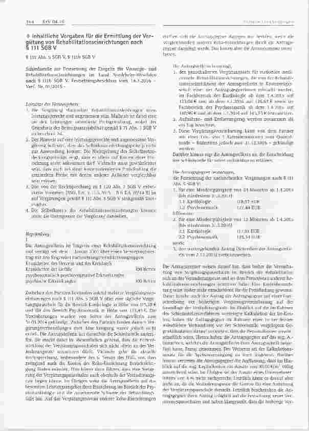 Vorschauseite 1: Inhaltliche Vorgaben für die Ermittlung der Vergütung von Rehabilitationseinrichtungen nach § 111 SGB V