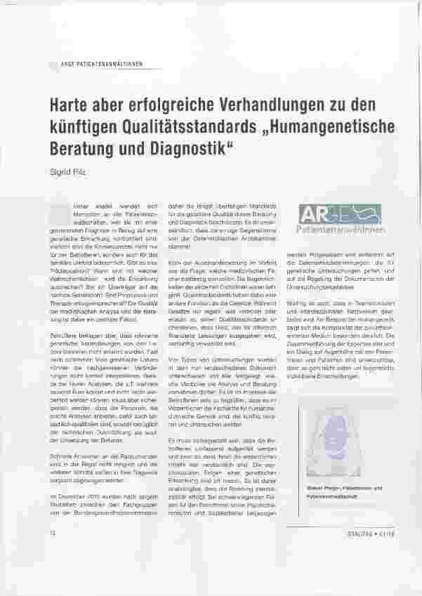 Vorschauseite 1: Harte aber erfolgreiche Verhandlungen zu den künftigen Qualitätsstandards „Humangenetische Beratung und Diagnostik“