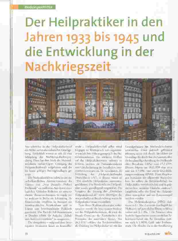 Vorschauseite 1: Der Heilpraktiker in den Jahren 1933 bis 1945 und die Entwicklung in der Nachkriegszeit