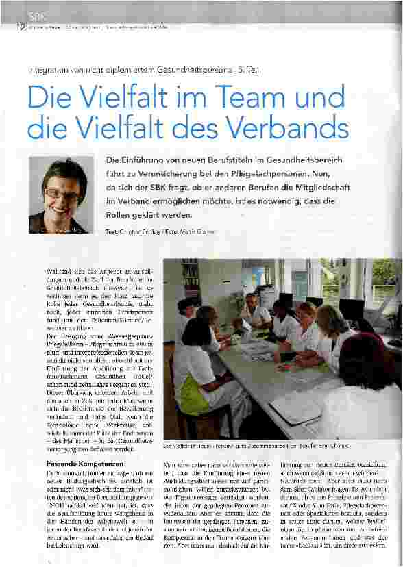 Vorschauseite 1: Integration von nicht diplomiertem Gesundheitspersonal 5. Teil Die Vielfalt im Team und die Vielfalt des Verbands