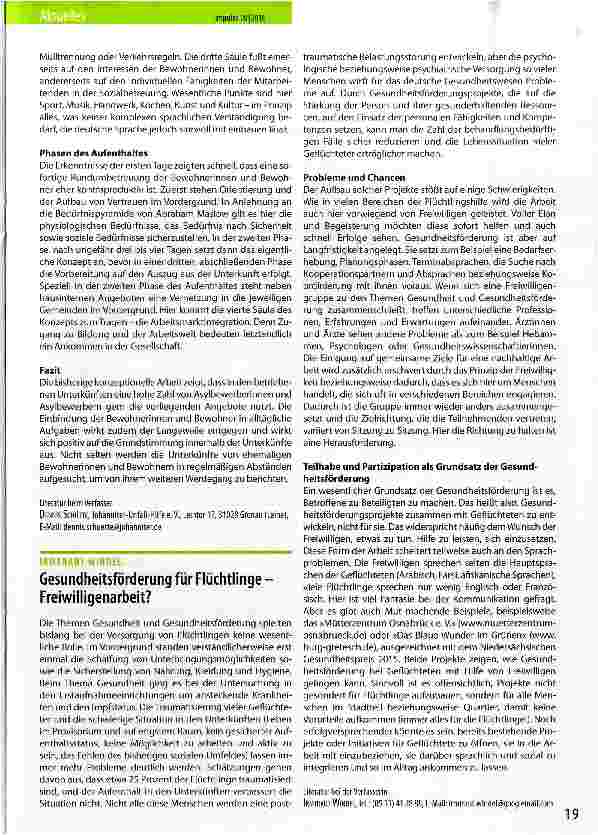 Vorschauseite 1: Gesundheitsförderung für Flüchtlinge - Freiwilligenarbeit?