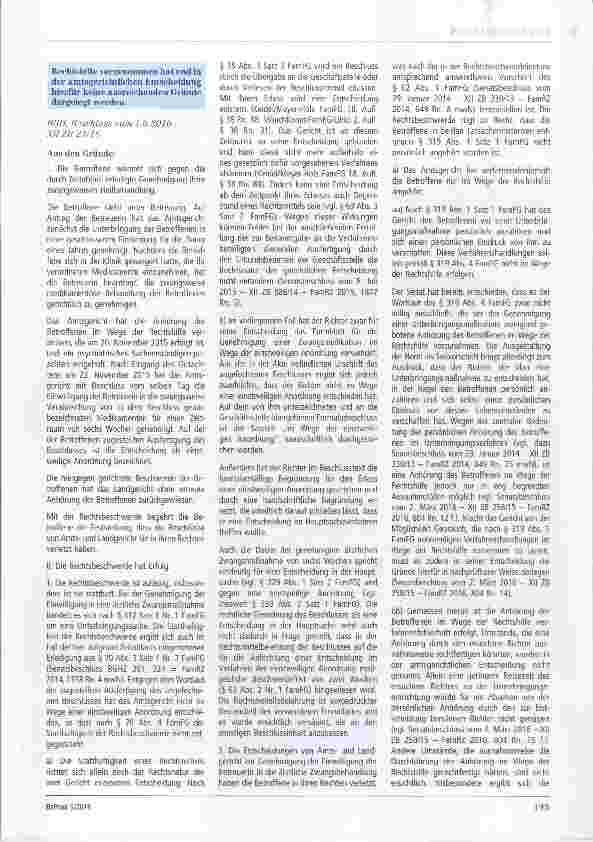 Vorschauseite 2: Zur Unterbringung §§ 70 Abs. 3 und 4, 68 Abs. 3 Satz 2, 319 Abs. 1 und 4 FamFG Schlagworte: Anhörung, Rechtshilfe