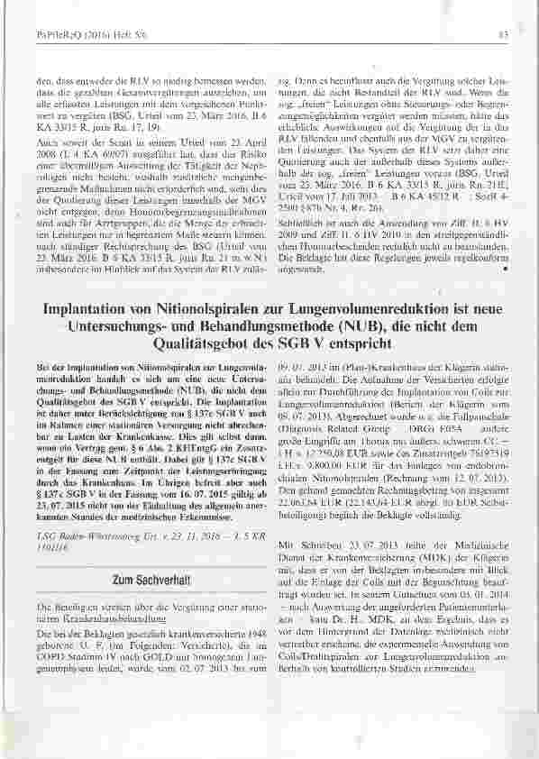 Vorschauseite 1: Implantation von Nitionolspiralen zur Lungenvolumenreduktion ist neue Untersuchungsund Behandlungsmethode (NUB), die nicht dem Qualitätsgebot des SGB V entspricht
