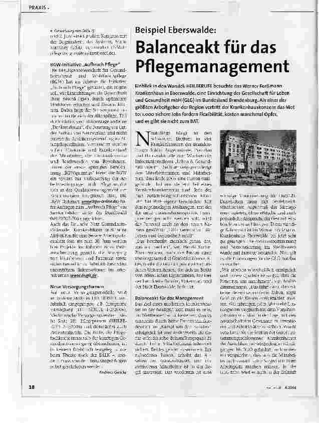 Vorschauseite 1: Beispiel Eberswalde:Balanceakt für das Pflegemanagement
