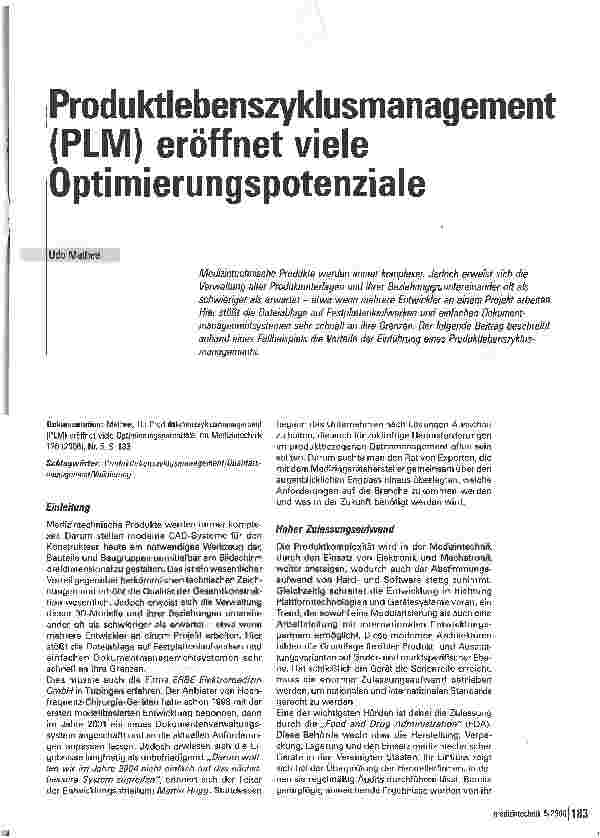 Vorschauseite 1: Produktlebenszyklusmanagement (PLM) eröffnet viele Optimierungspotenziale