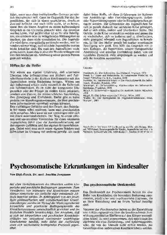 Vorschauseite 1: Psychosomatische Erkrankungen im Kindesalter