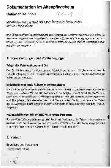 Vorschauseite 1: Dokumentation im Altenpflegeheim Unterrichtseinheit