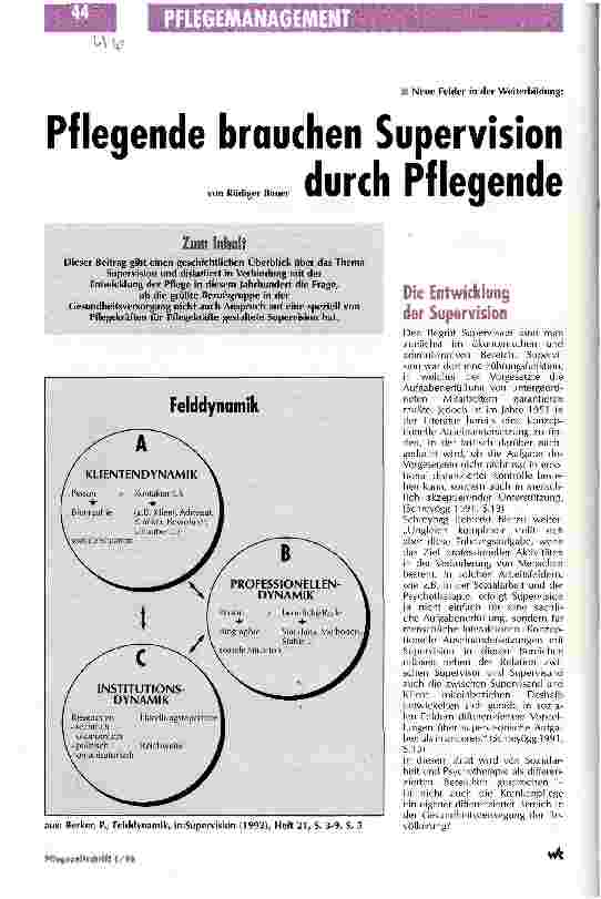 Vorschauseite 1: Pflegende brauchen Supervision durch Pflegende Neue Felder in der Weiterbildung