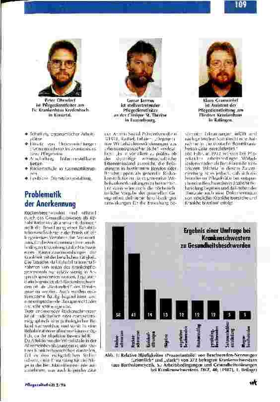 Vorschauseite 2: Rückenund Nackenschmerzen belegen die ersten Plätze Berufsbedingte Erkrankungen der Pflegekräfte/Teil 2