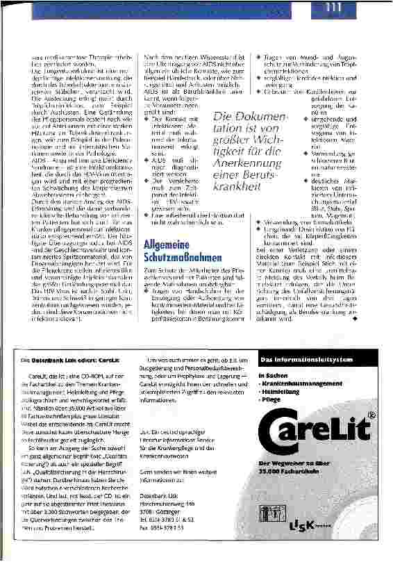 Vorschauseite 4: Rückenund Nackenschmerzen belegen die ersten Plätze Berufsbedingte Erkrankungen der Pflegekräfte/Teil 2