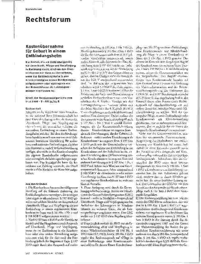 Vorschauseite 1: Kostenübernahme für Geburt in einem Entbindungsheim