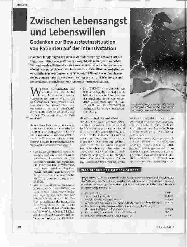Vorschauseite 1: Zwischen Lebensangst und LebenswillenGedanken zur Bewusstseinssituation von Patienten auf der Intensivstation