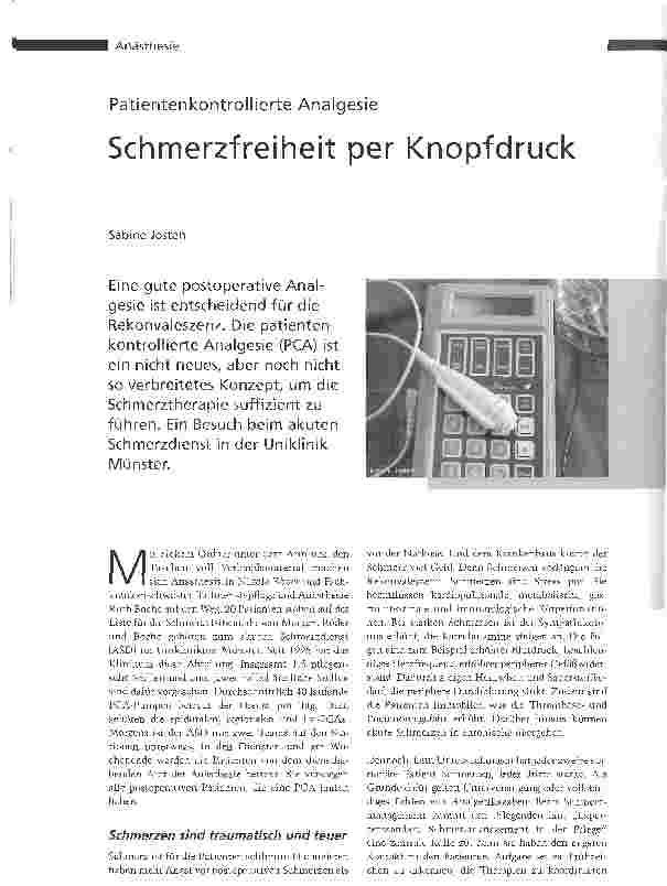 Vorschauseite 1: Patientenkontrollierte AnalgesieSchmerzfreiheit per Knopfdruck