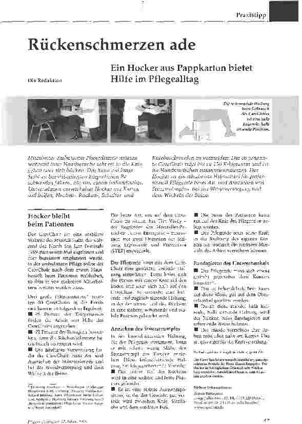 Vorschauseite 1: Rückenschmerzen adeEin Hocker aus Pappkarton bietet Hilfe im Pflegealltag