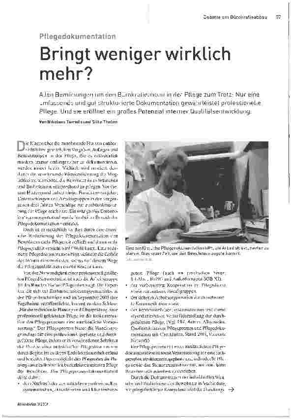 Vorschauseite 1: Bringt weniger wirklich mehr?Pflegedokumentation