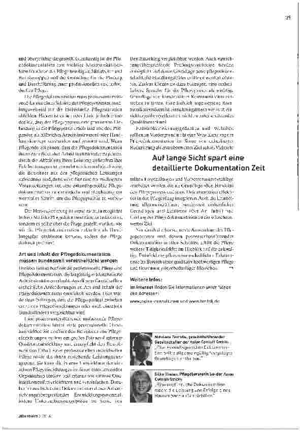 Vorschauseite 3: Bringt weniger wirklich mehr?Pflegedokumentation