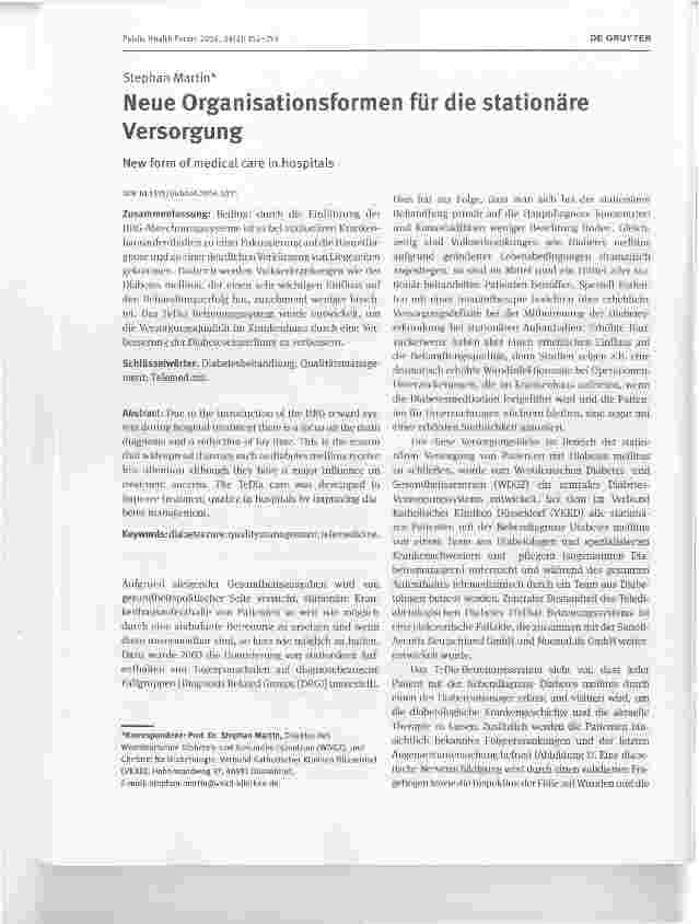 Vorschauseite 1: Neue Organisationsformen für die stationäre Versorgung