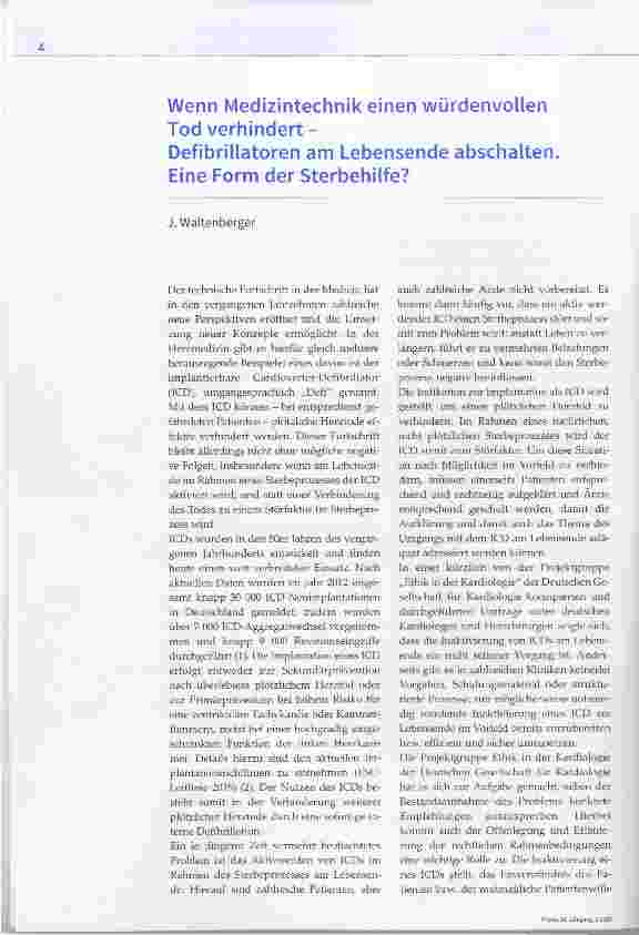 Vorschauseite 1: Wenn Medizintechnik einen würdenvollen Tod verhindert -Defibrillatoren am Lebensende abschalten. Eine Form der Sterbehilfe?
