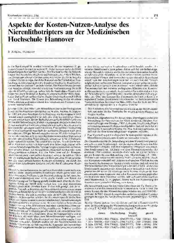 Vorschauseite 1: Aspekte der Kosten-Nutzen-Analyse des Nierenlithotripters an der Medizinischen Hochschule Hannover