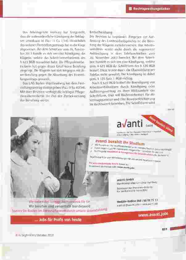 Vorschauseite 2: Schriftformerfordernis einer Erklärung zum vorzeitigen Ausscheiden aus einem Arbeitsverhältnis BAG vom 17.12.2015(6 AZR 709/14)