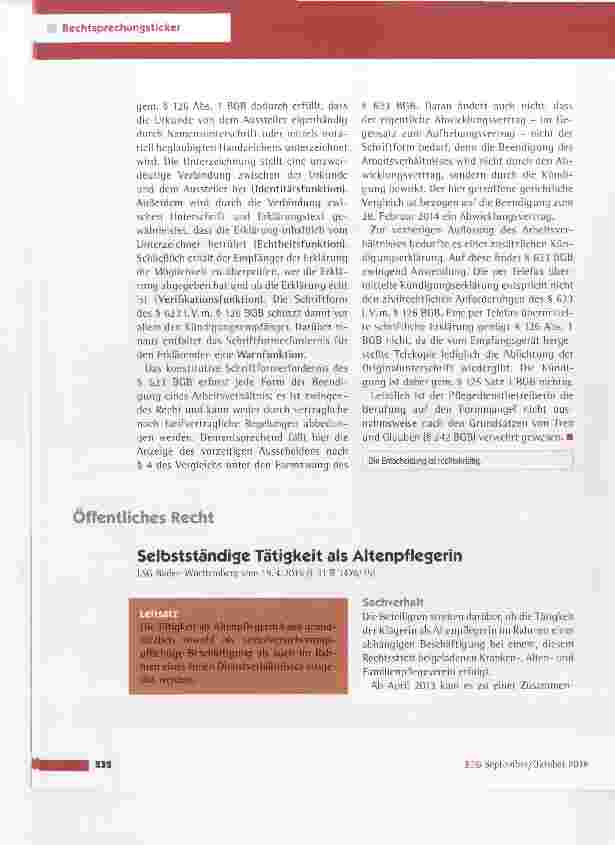 Vorschauseite 3: Schriftformerfordernis einer Erklärung zum vorzeitigen Ausscheiden aus einem Arbeitsverhältnis BAG vom 17.12.2015(6 AZR 709/14)