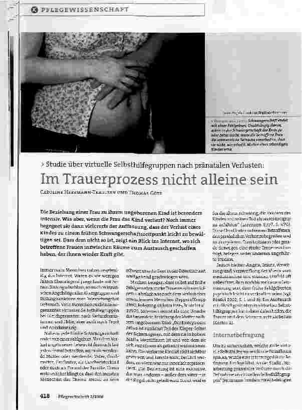 Vorschauseite 1: Studie über virtuelle Selbsthilfegruppen nach pränatalen Verlusten: Im Trauerprozess nicht alleine sein