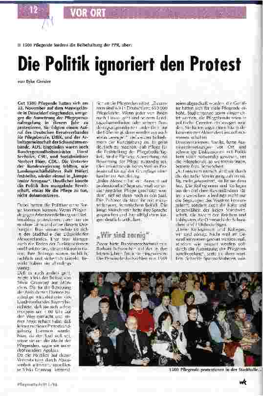 Vorschauseite 1: Die Politik ignoriert den Protest 1500 Pflegende fordern die Beibehaltung der PPR