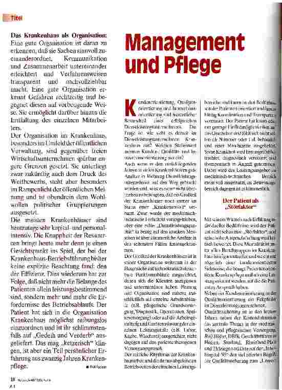 Vorschauseite 1: Management und Pflege Das Krankenhaus als Organisation