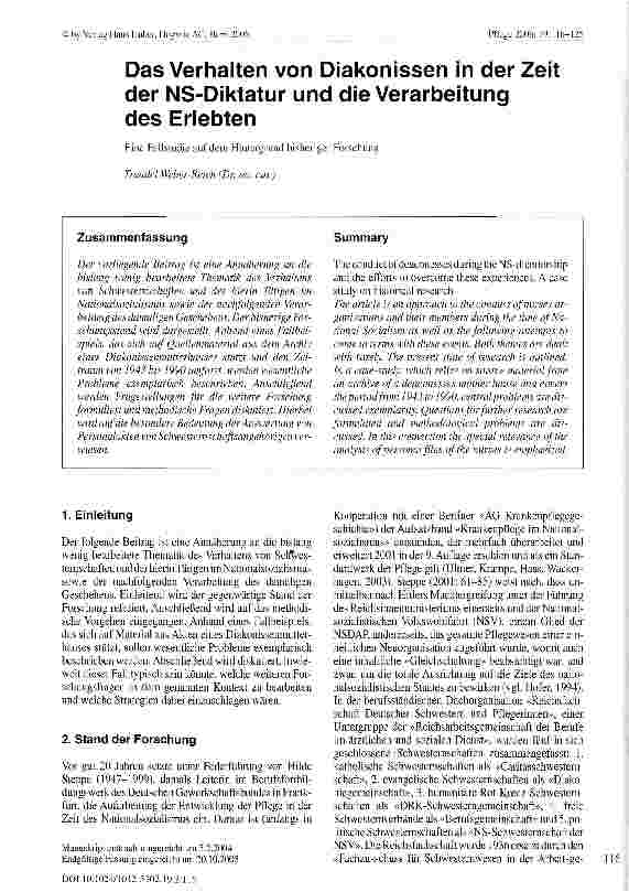 Vorschauseite 1: Das Verhalten von Diakonissen in der Zeit der NS-Diktatur und die Verarbeitung des ErlebtenEine Fallstudie auf dem Hintergrund bisheriger Forschung