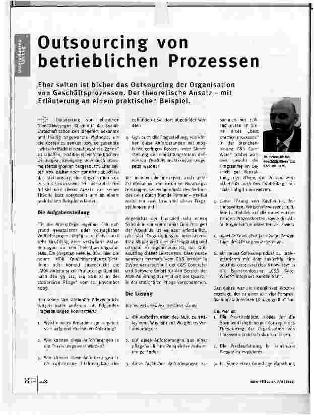 Vorschauseite 1: Outsourcing von betrieblichen Prozessen