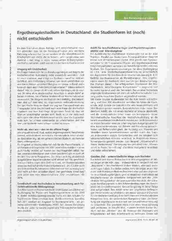 Vorschauseite 1: Ergotherapiestudium in Deutschland: die Studienform ist (noch) nicht entschieden