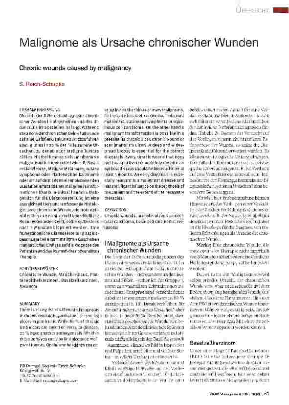 Vorschauseite 1: Malignome als Ursache chronischer Wunden