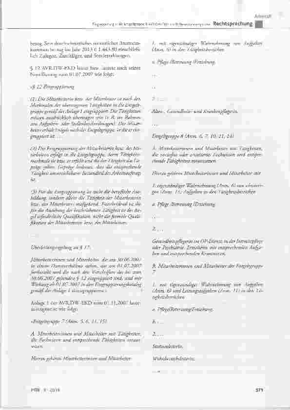 Vorschauseite 2: Eingruppierung in die Entgeltgruppe 8 AVR.DW-EKD und DifferenzlohnansprücheAVR.DW-EKD § 12; Anlage 1 der AVR.DW-EKD Entgeltgruppe 7 und 8