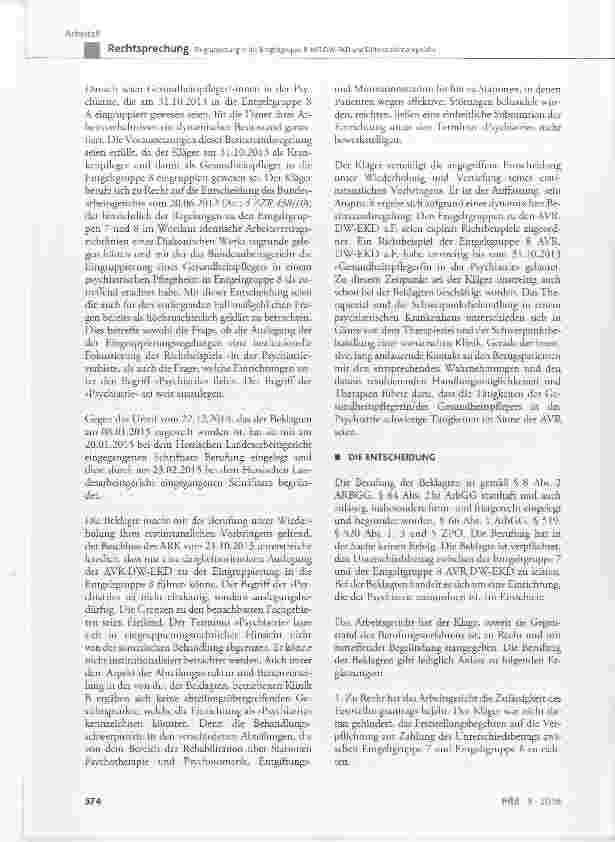 Vorschauseite 5: Eingruppierung in die Entgeltgruppe 8 AVR.DW-EKD und DifferenzlohnansprücheAVR.DW-EKD § 12; Anlage 1 der AVR.DW-EKD Entgeltgruppe 7 und 8