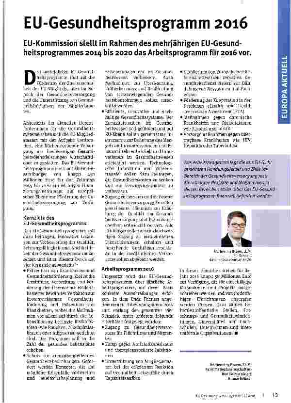 Vorschauseite 1: EU-Gesundheitsprogramm 2016
