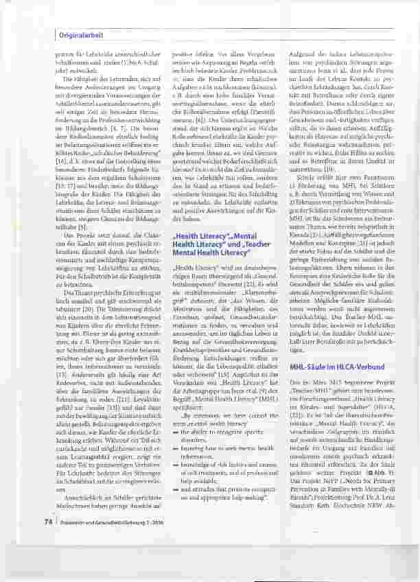 Vorschauseite 2: Teachers Mental Health Literacy Forschungsprojekt zur schulischen Gesundheitsförderung von Kindern psychisch erkrankter Eltern