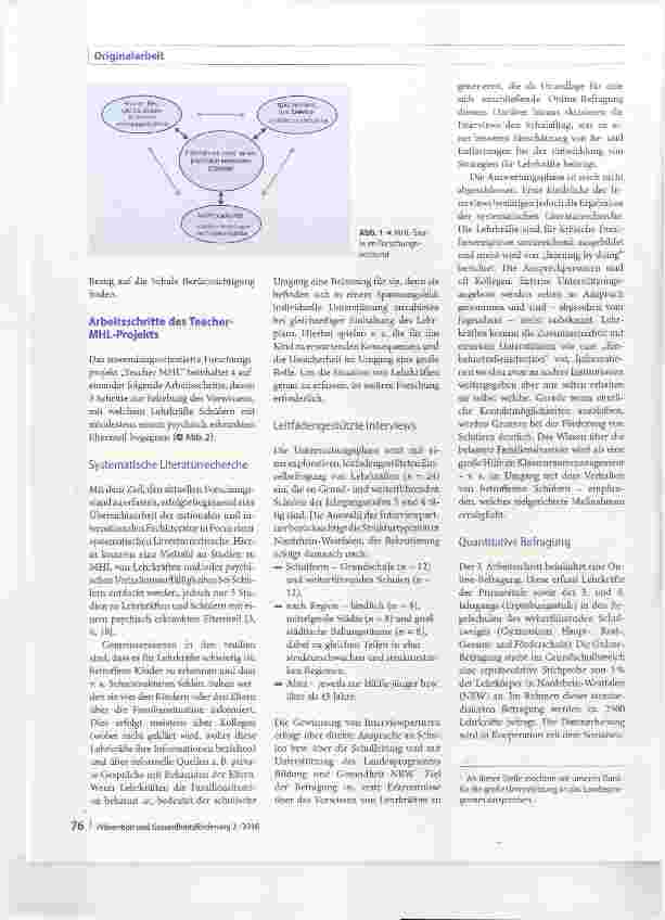 Vorschauseite 4: Teachers Mental Health Literacy Forschungsprojekt zur schulischen Gesundheitsförderung von Kindern psychisch erkrankter Eltern