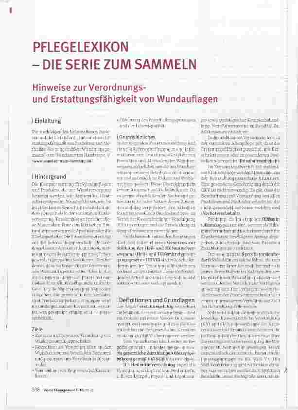 Vorschauseite 1: PFLEGELEXIKON-DIE SERIE ZUM SAMMELN Hinweise zur Verordnungsund Erstattungsfähigkeit von Wundauflagen