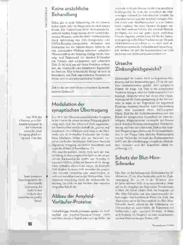 Vorschauseite 3: Zinkmangel - ein Risikofaktor für die Alzheimer-Demenz