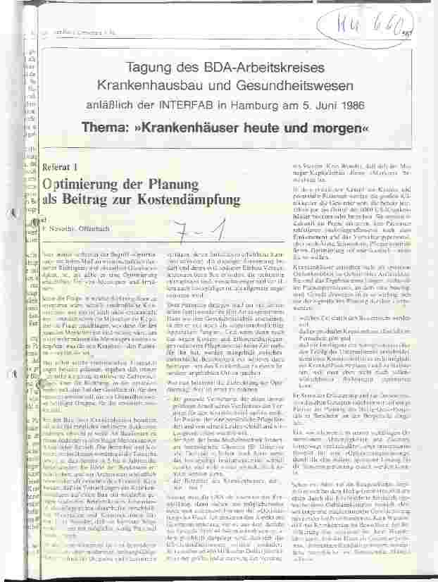 Vorschauseite 1: Optimierung der Planung als Beitrag zur Kostendämpfung