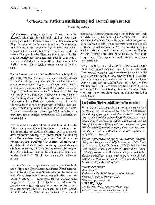 Vorschauseite 1: Verbesserte Patientenaufklärung bei Dentalimplantaten