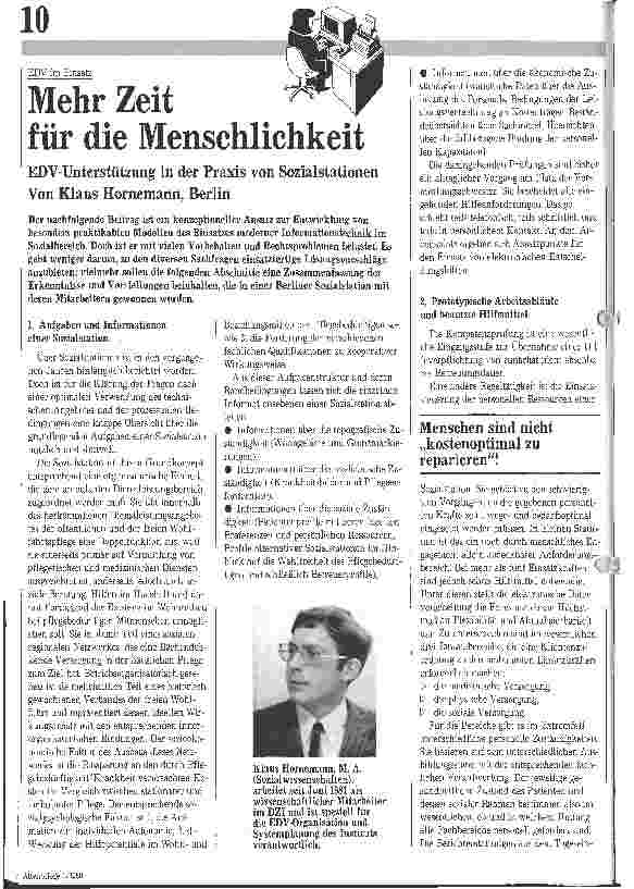 Vorschauseite 1: Mehr Zeit für die Menschlichkeit EDV-Unterstützung in der Praxis von Sozialstationen
