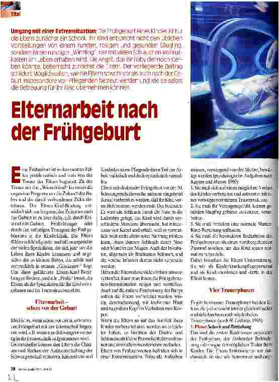 Vorschauseite 1: Elternarbeit nach der Frühgeburt